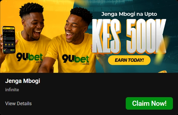 bonus-5 Jenga Mbogi two men in 9uBet shirts